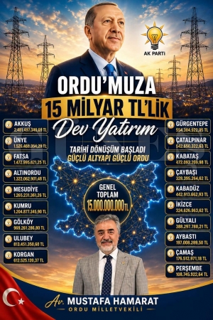 Ordu milletvekili Hamarat a��klad� �Ordu�muza 15 milyar  Tl�lik dev enerji yat�r�m��