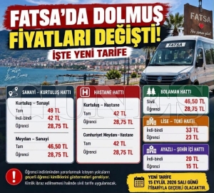 Fatsa�da dolmu� fiyatlar� de�i�ti! i�te yeni tarife