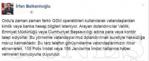 Vali Balkanlıoğlundan Dolandırıcılık Uyarısı Vali Balkanlıoğlundan Dolandırıcılık Uyarısı
