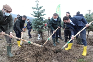 Gelecee nefes erevesinde 100 fidan daha toprakla bulutu