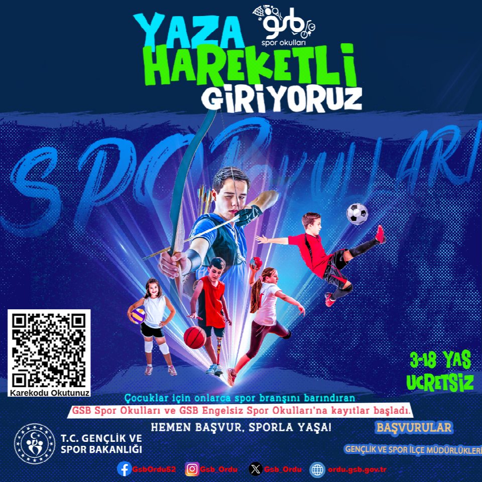 Ordu’da Ücretsiz GSB Spor Okulları ve Engelsiz Spor Okulları Kayıtları Başladı