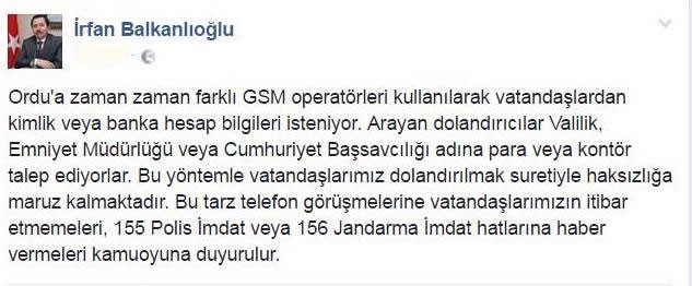 Vali Balkanlıoğlundan Dolandırıcılık Uyarısı